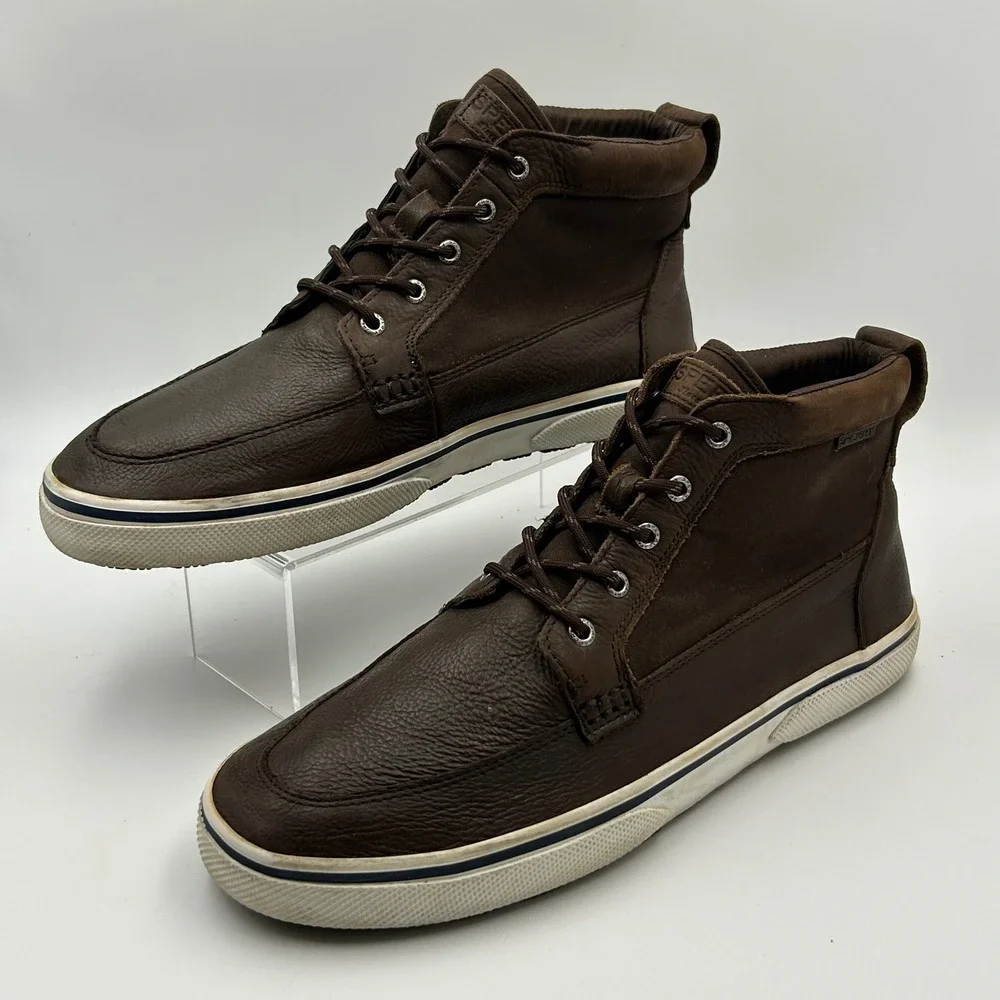 Sperry Halyard Sneaker Boots Leather Chukka Mens 12 Brown Mid Top Preppy Rugged‎